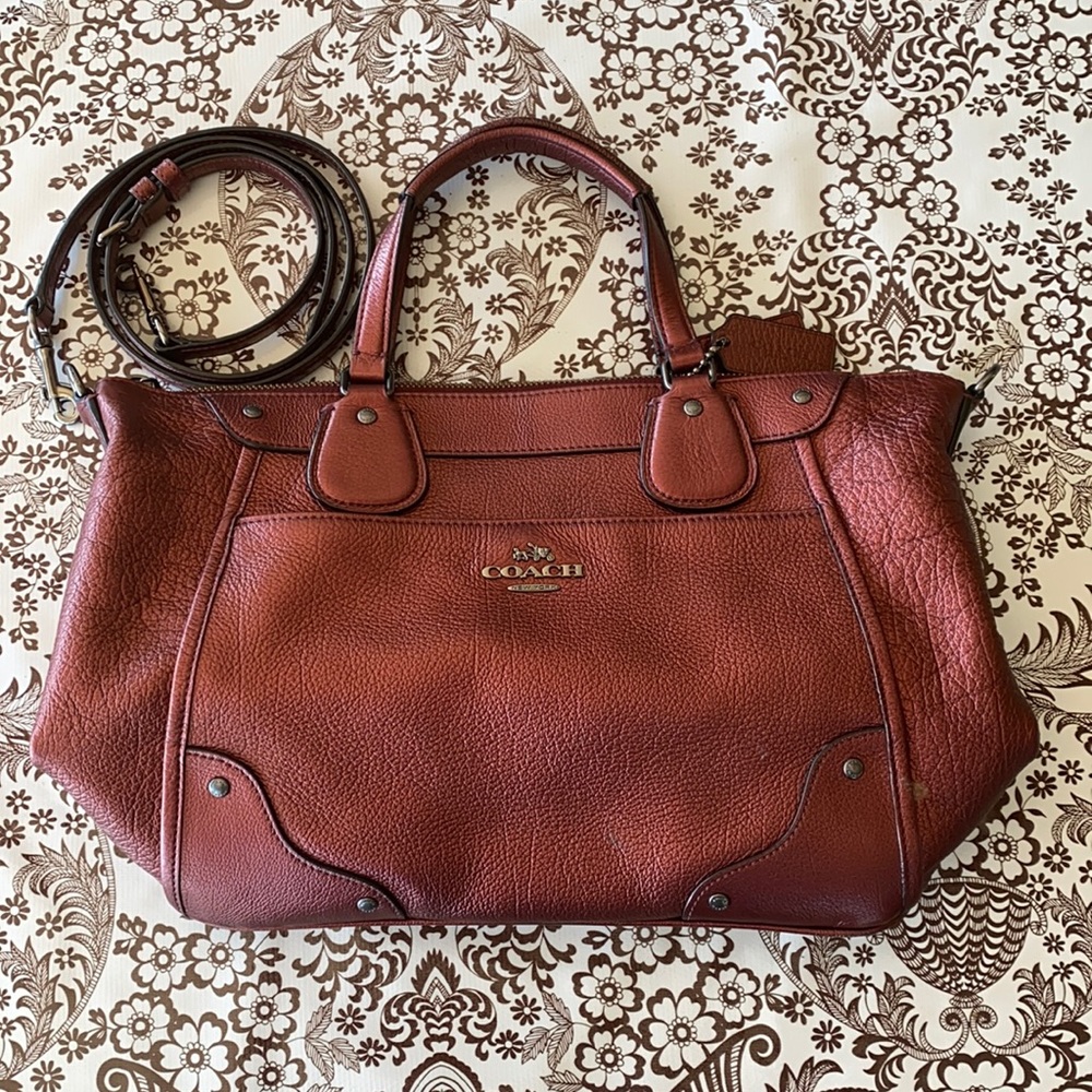 Coach Metallic Burgundy Tote Handbag